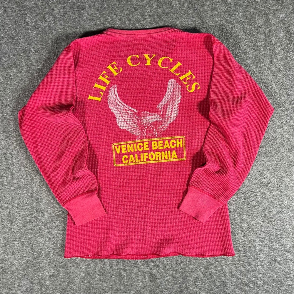 Vtg 80s Harley Davidson 3D Emblem Roaring Eagle Thermal Knit Venice Beach Medium - Picture 2 of 8
